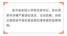 主动投案！广东连平县实验小学党支部书记、校长周英华被查